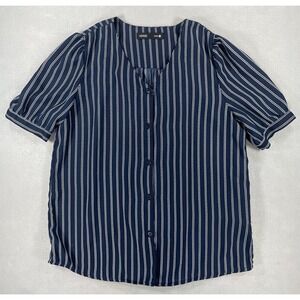 MIXXO Womens Blouse Button Front Navy White Striped Polyester Small